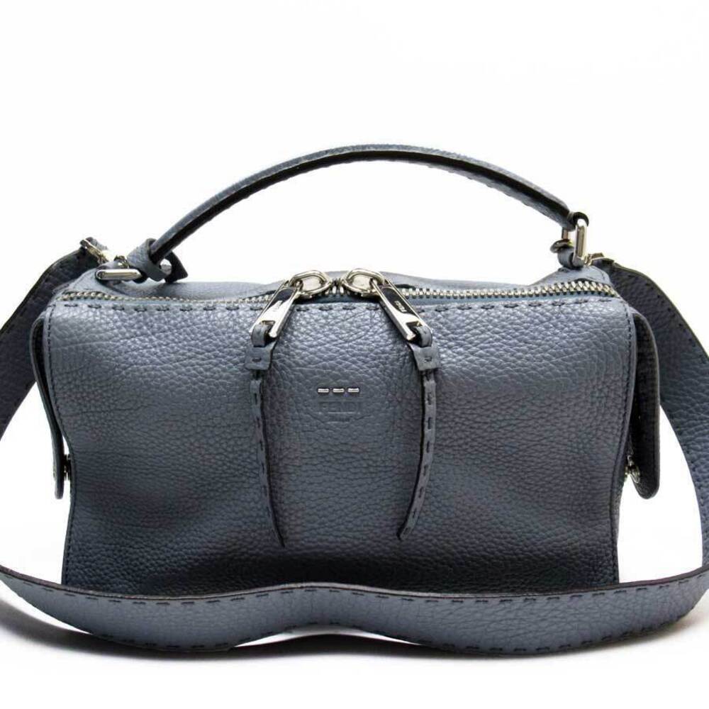 Fendi Selleria Ray Handbag Shoulder Bag Blue Leather